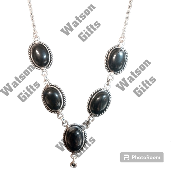 COPY - NWOT Genuine Black Onyx Silver Overlay Necklace With Matching Earrings - Picture 2 of 3